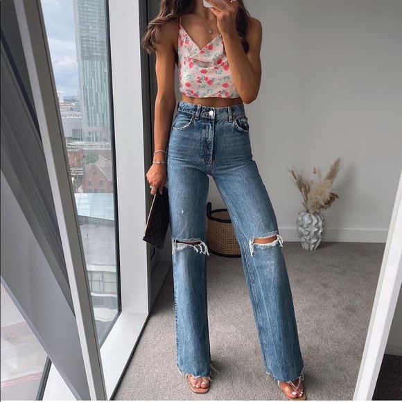 Zara Hi Rise Full Length Wide Leg Jeans - Picture 3 of 11